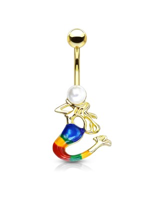 Piercing nombril doré sirène avec perle