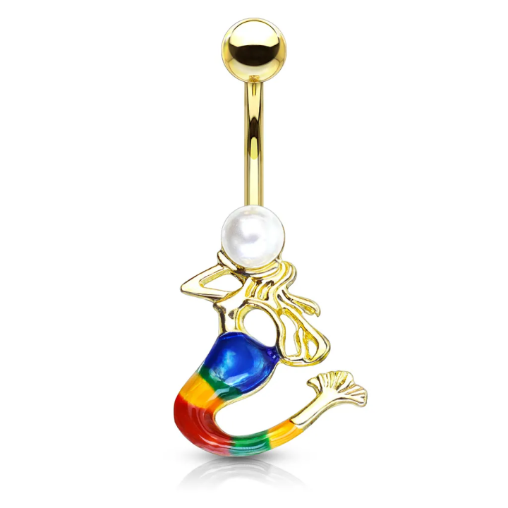 Piercing nombril doré sirène avec perle