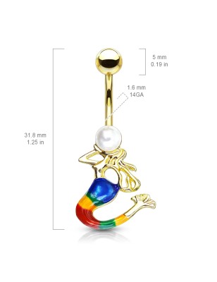 Piercing nombril doré sirène avec perle