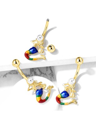 Piercing nombril doré sirène avec perle