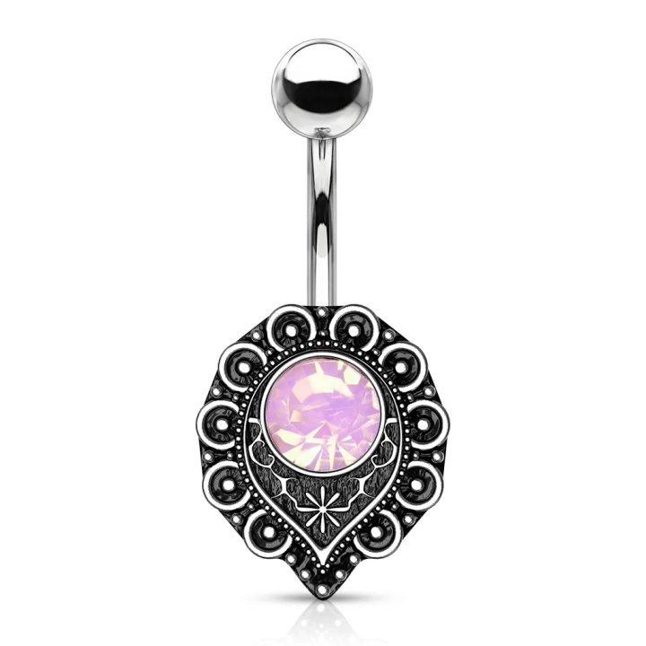 Piercing nombril coeur filigrane opalite rose