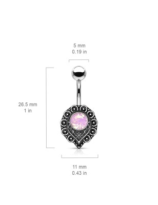 Piercing nombril coeur filigrane opalite rose