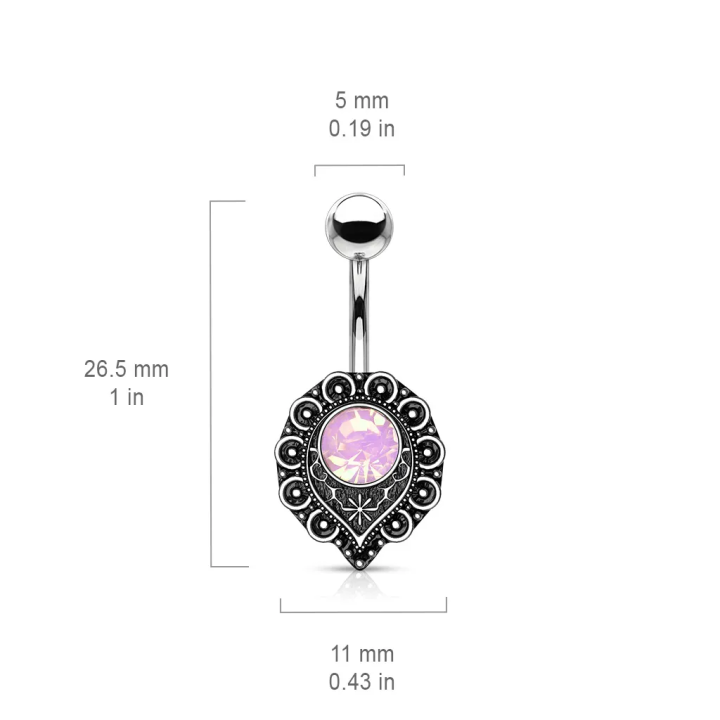 Piercing nombril coeur filigrane opalite rose