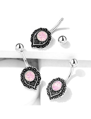 Piercing nombril coeur filigrane opalite rose