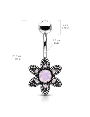 Piercing nombril fleur cristaux opalite rose