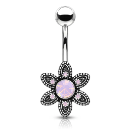 Piercing nombril fleur cristaux opalite rose