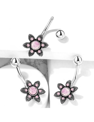Piercing nombril fleur cristaux opalite rose