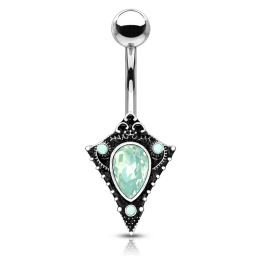 Piercing nombril bouclier tribal cristaux opalite vert