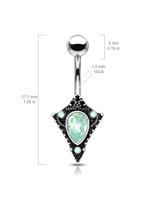 Piercing nombril bouclier tribal cristaux opalite vert