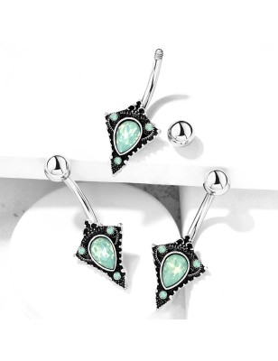 Piercing nombril bouclier tribal cristaux opalite vert