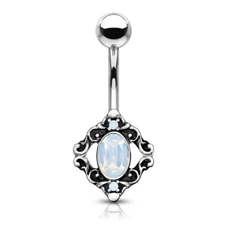 Piercing nombril filigrane cristaux opalite blanc