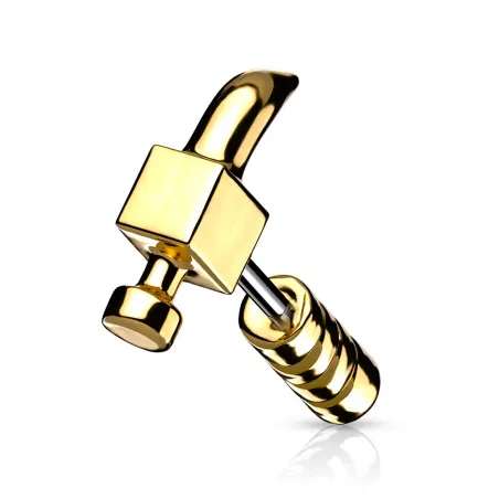 Piercing oreille cartilage hélix doré marteau