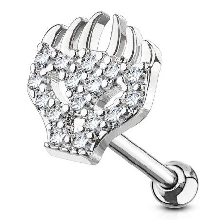 Piercing oreille cartilage hélix crâne avec flammes et strass