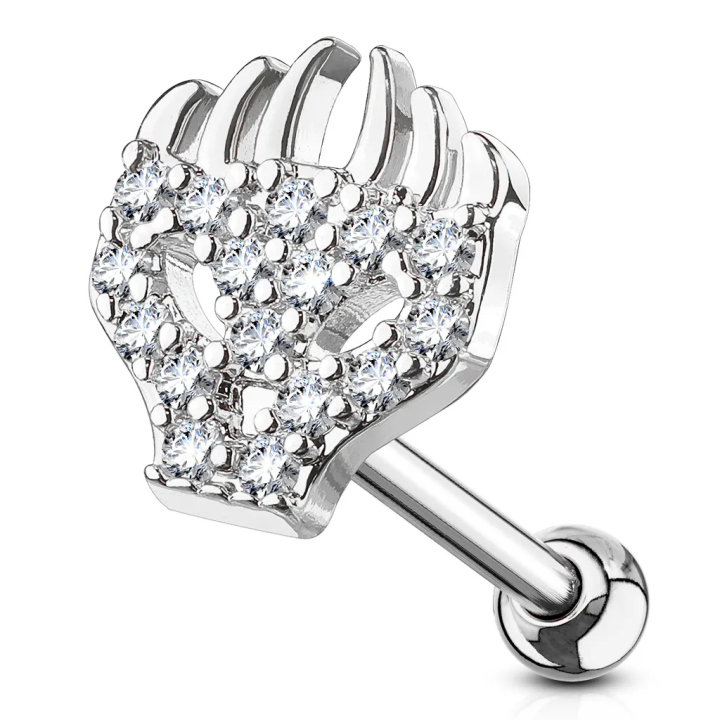 Piercing oreille cartilage hélix crâne avec flammes et strass