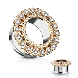 Piercing tunnel oreille coeurs gemmes rosé