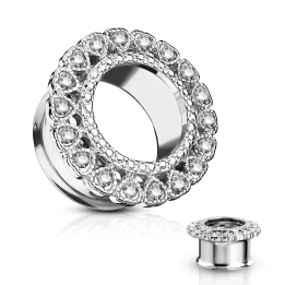 Piercing tunnel oreille coeurs gemmes argenté
