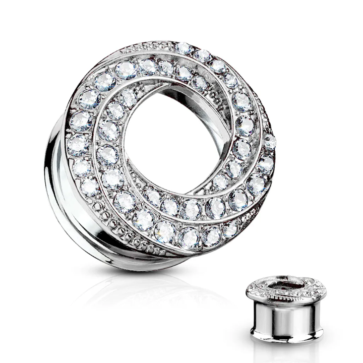 Piercing tunnel oreille tourbillon gemmes argenté