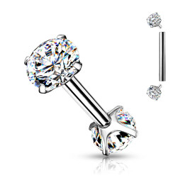 Piercing barbell cartilage hélix double strass blanc