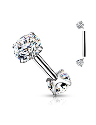 Piercing barbell cartilage hélix double strass blanc