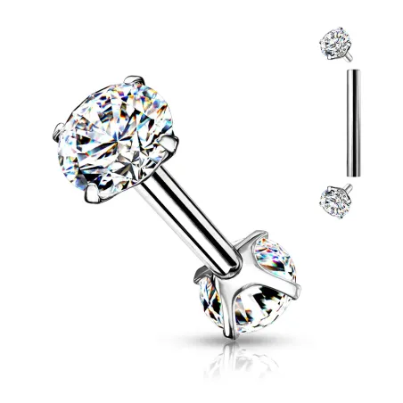 Piercing barbell cartilage hélix double strass blanc