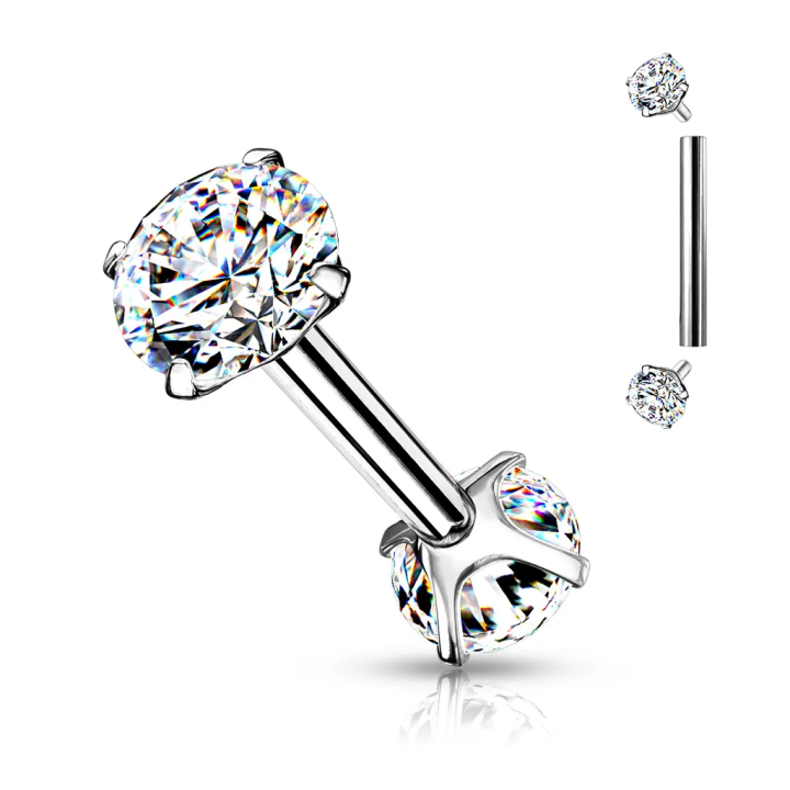 Piercing barbell cartilage hélix double strass blanc