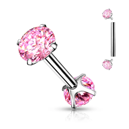 Piercing barbell cartilage hélix double strass rose