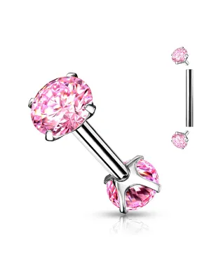 Piercing barbell cartilage hélix double strass rose