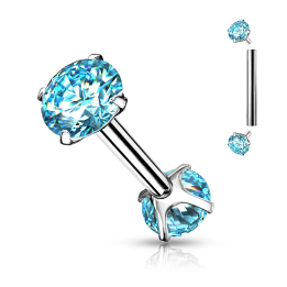 Piercing barbell cartilage hélix double strass turquoise