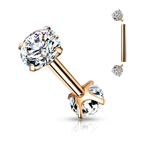Piercing barbell cartilage hélix rosé double strass