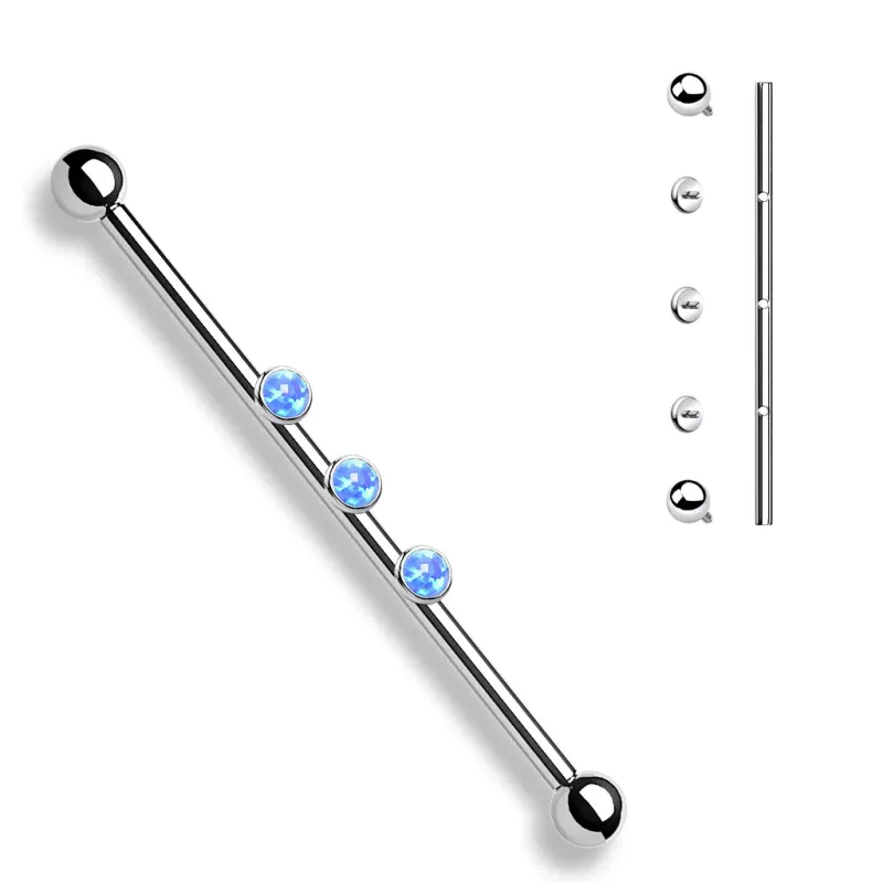 Piercing industriel oreille 3 opalites bleues Piercing industriel oreille 3 opalites bleues