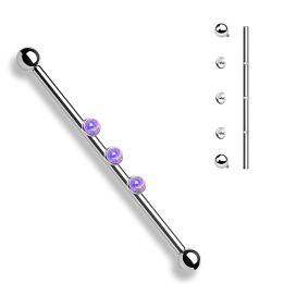 Piercing industriel oreille 3 opalites violettes