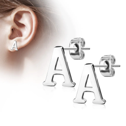 Paire boucles d'oreilles lettre alphabet argenté
