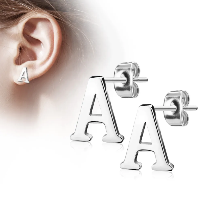Paire boucles d'oreilles lettre alphabet argenté