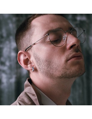 Paire Boucles d'oreille homme anneaux acier brossé centre bleu