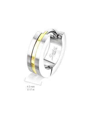 Paire Boucles d'oreille homme anneaux acier brossé centre doré