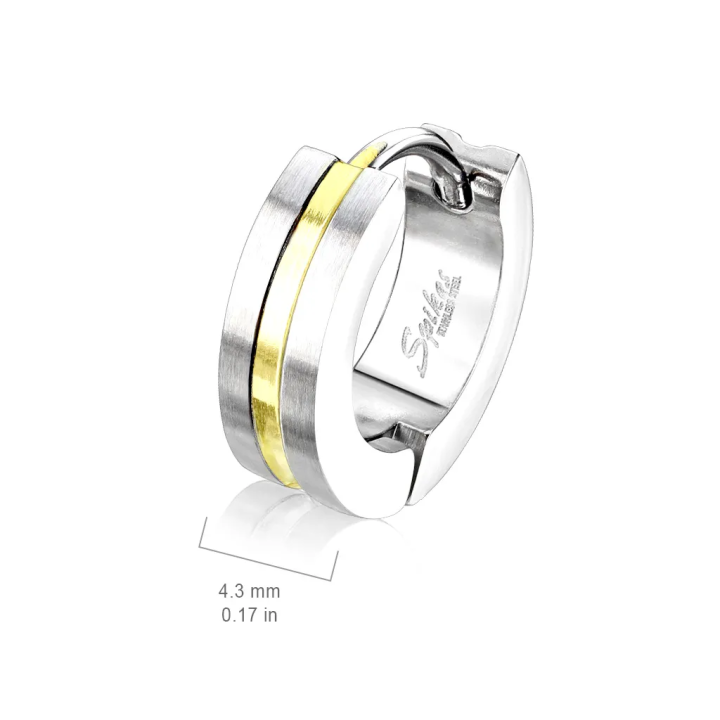 Paire Boucles d'oreille homme anneaux acier brossé centre doré