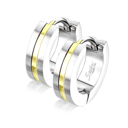 Paire Boucles d'oreille homme anneaux acier brossé centre doré