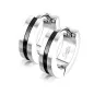 Paire Boucles d'oreille homme anneaux acier brossé centre noir Paire Boucles d'oreille homme anneaux acier brossé centre noir