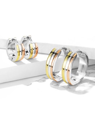 Paire Boucles d'oreille anneaux tricolores