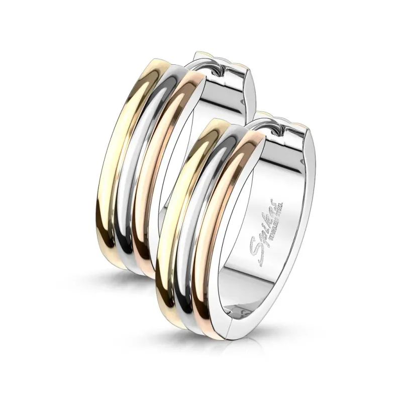 Paire Boucles d'oreille anneaux tricolores