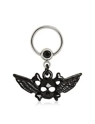 Piercing anneau captif tête de mort noir