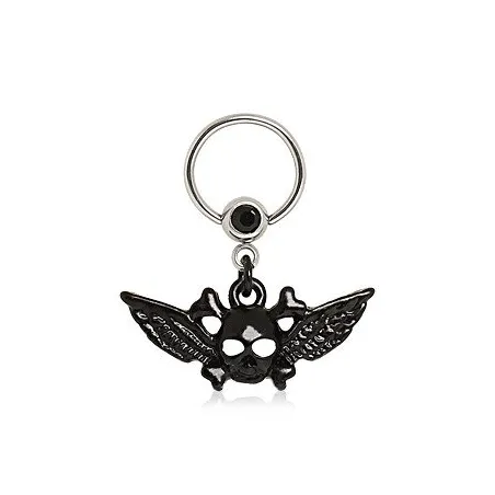 Piercing anneau captif tête de mort noir