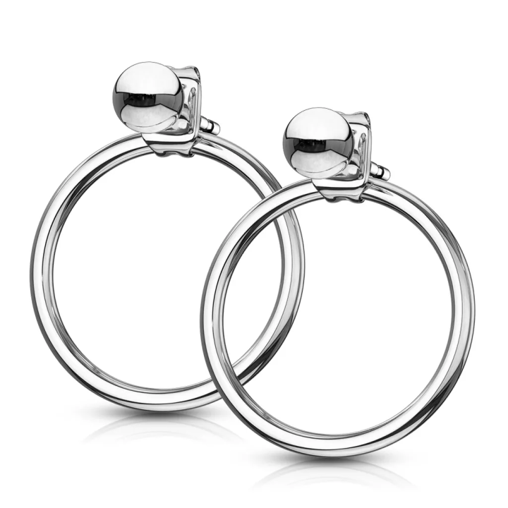 Paire Boucles d'oreille clous boule et anneau arrière argenté