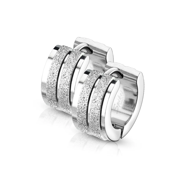 Paire Boucles d'oreille anneaux acier argenté sablé