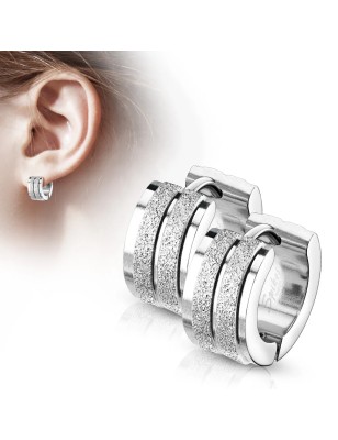 Paire Boucles d'oreille anneaux acier argenté sablé