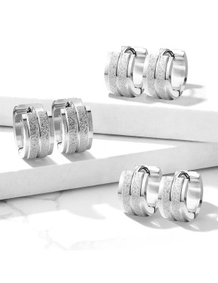 Paire Boucles d'oreille anneaux acier argenté sablé