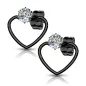 Paire Boucles d'oreille clous coeur noir avec strass