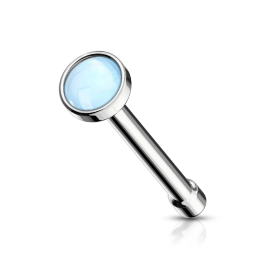Piercing nez tige droite pierre lumineuse bleu
