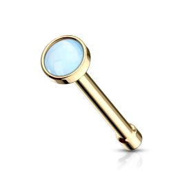 Piercing nez tige droite dorée pierre lumineuse bleu