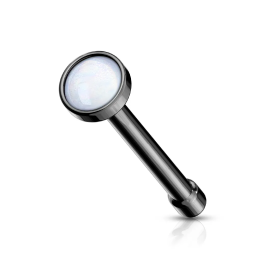 Piercing nez tige droite noire pierre lumineuse blanc